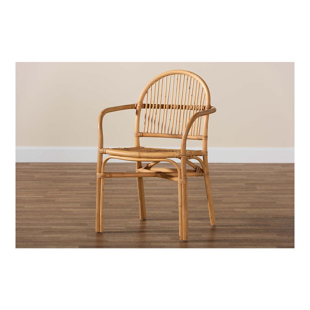 bali & pari Tugera Modern Bohemian Natural Brown Rattan Dining Chair. Picture 9