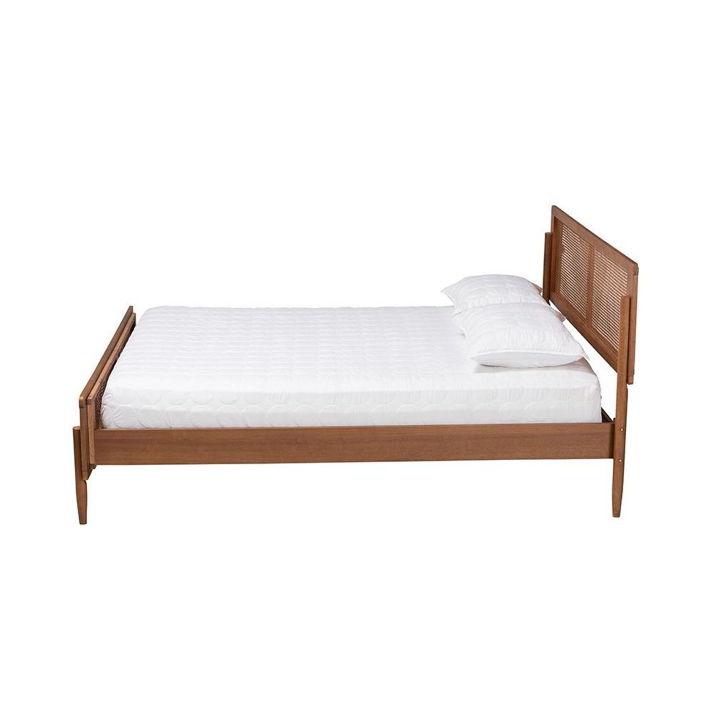 Gardwin Mid-Century Modern Ash Walnut Finished Wood Queen Size Platform Bed. Picture 2