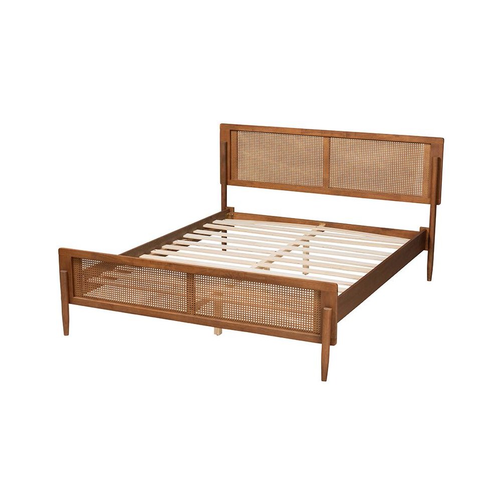 Gardwin Mid-Century Modern Ash Walnut Finished Wood Queen Size Platform Bed. Picture 3