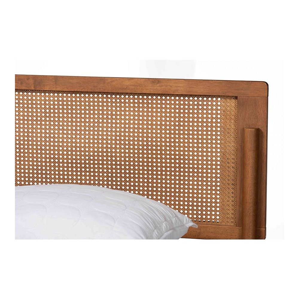 Gardwin Mid-Century Modern Ash Walnut Finished Wood Queen Size Platform Bed. Picture 4