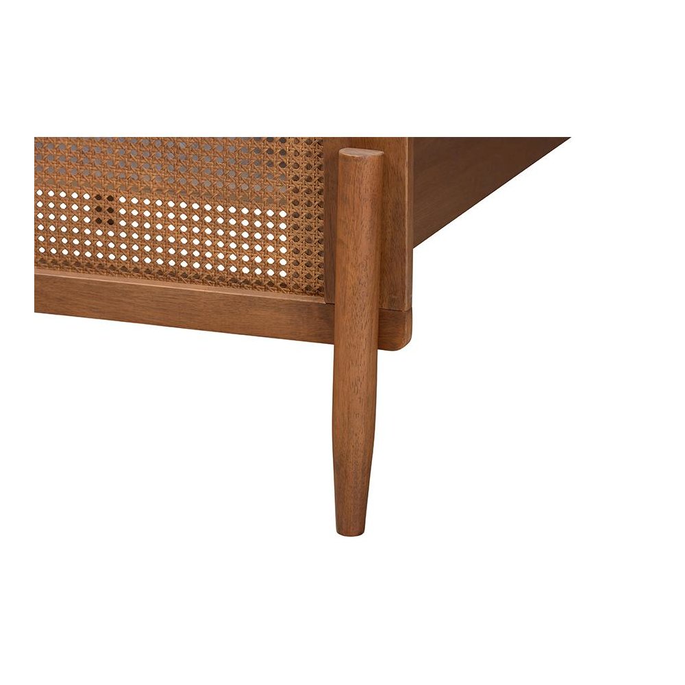 Gardwin Mid-Century Modern Ash Walnut Finished Wood Queen Size Platform Bed. Picture 5
