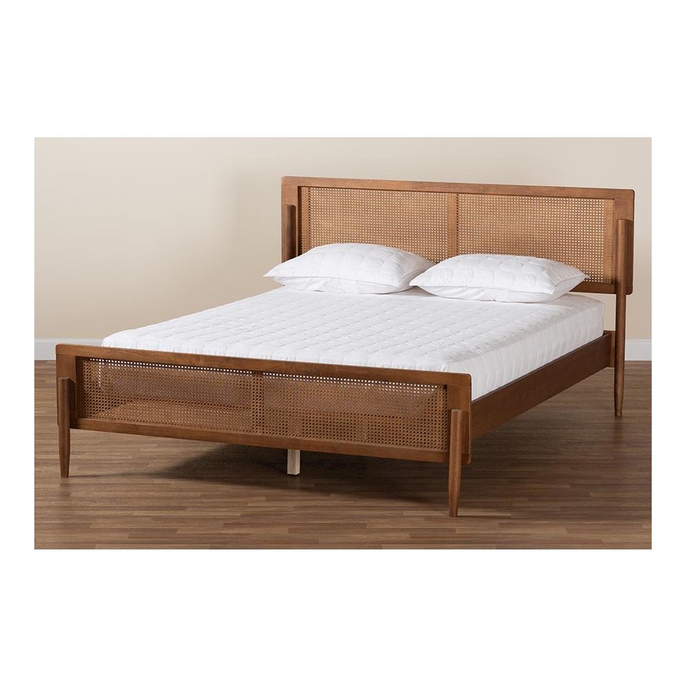 Gardwin Mid-Century Modern Ash Walnut Finished Wood Queen Size Platform Bed. Picture 8