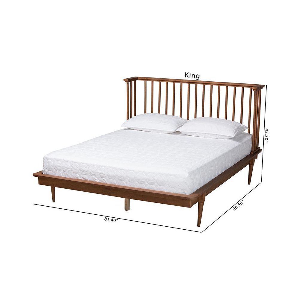 Flint Mid-Century Modern Ash Walnut Finished Wood Queen Size Platform Bed. Picture 10