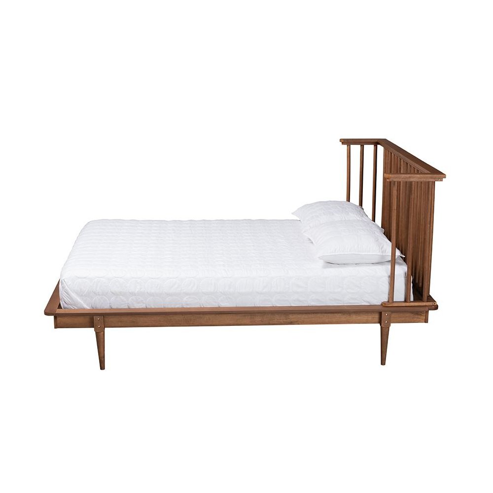 Flint Mid-Century Modern Ash Walnut Finished Wood Queen Size Platform Bed. Picture 2