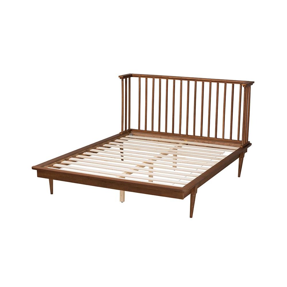Flint Mid-Century Modern Ash Walnut Finished Wood Queen Size Platform Bed. Picture 3
