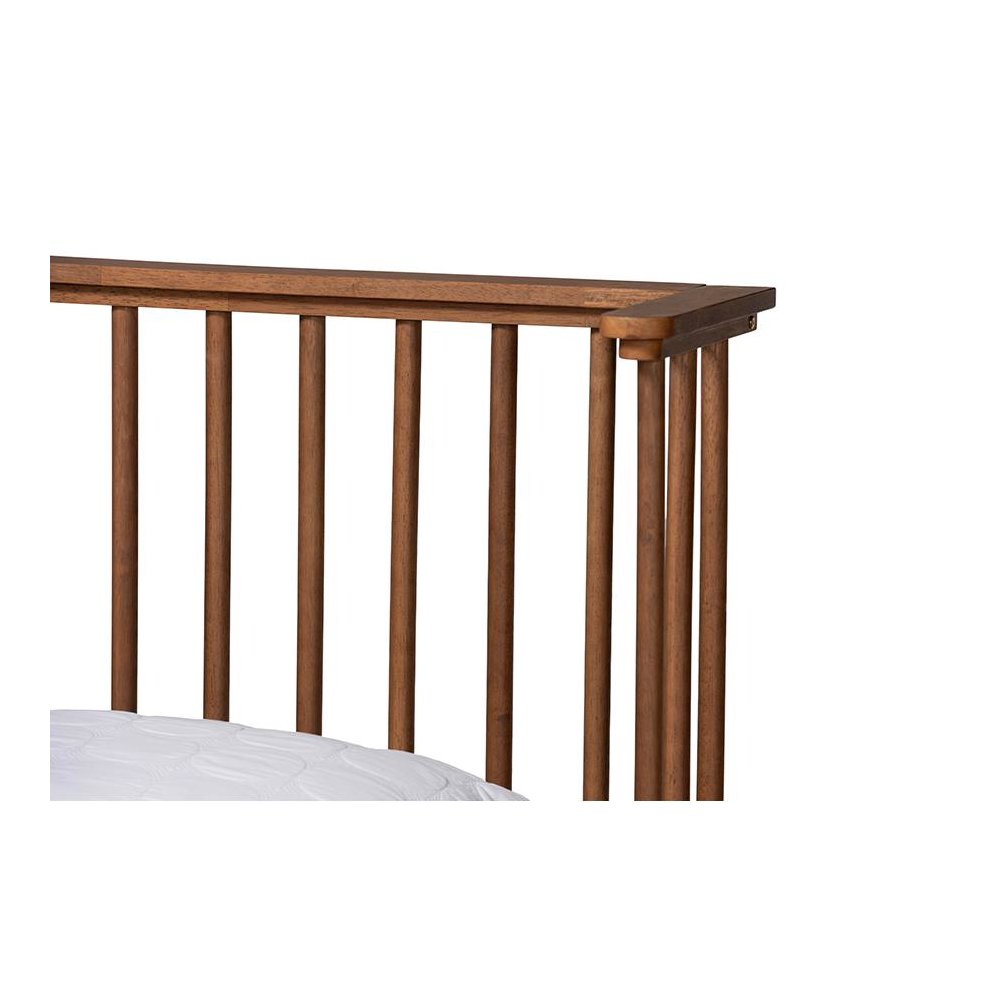 Flint Mid-Century Modern Ash Walnut Finished Wood Queen Size Platform Bed. Picture 4