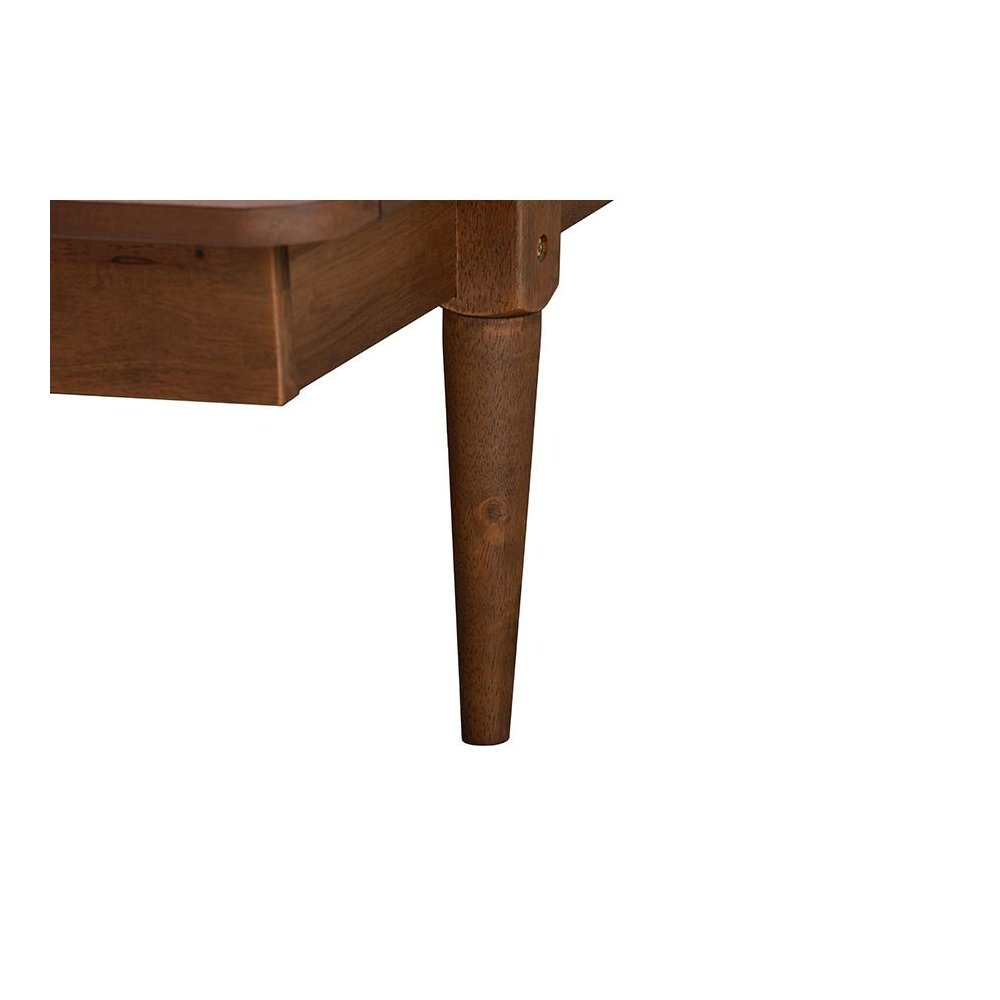 Flint Mid-Century Modern Ash Walnut Finished Wood Queen Size Platform Bed. Picture 5