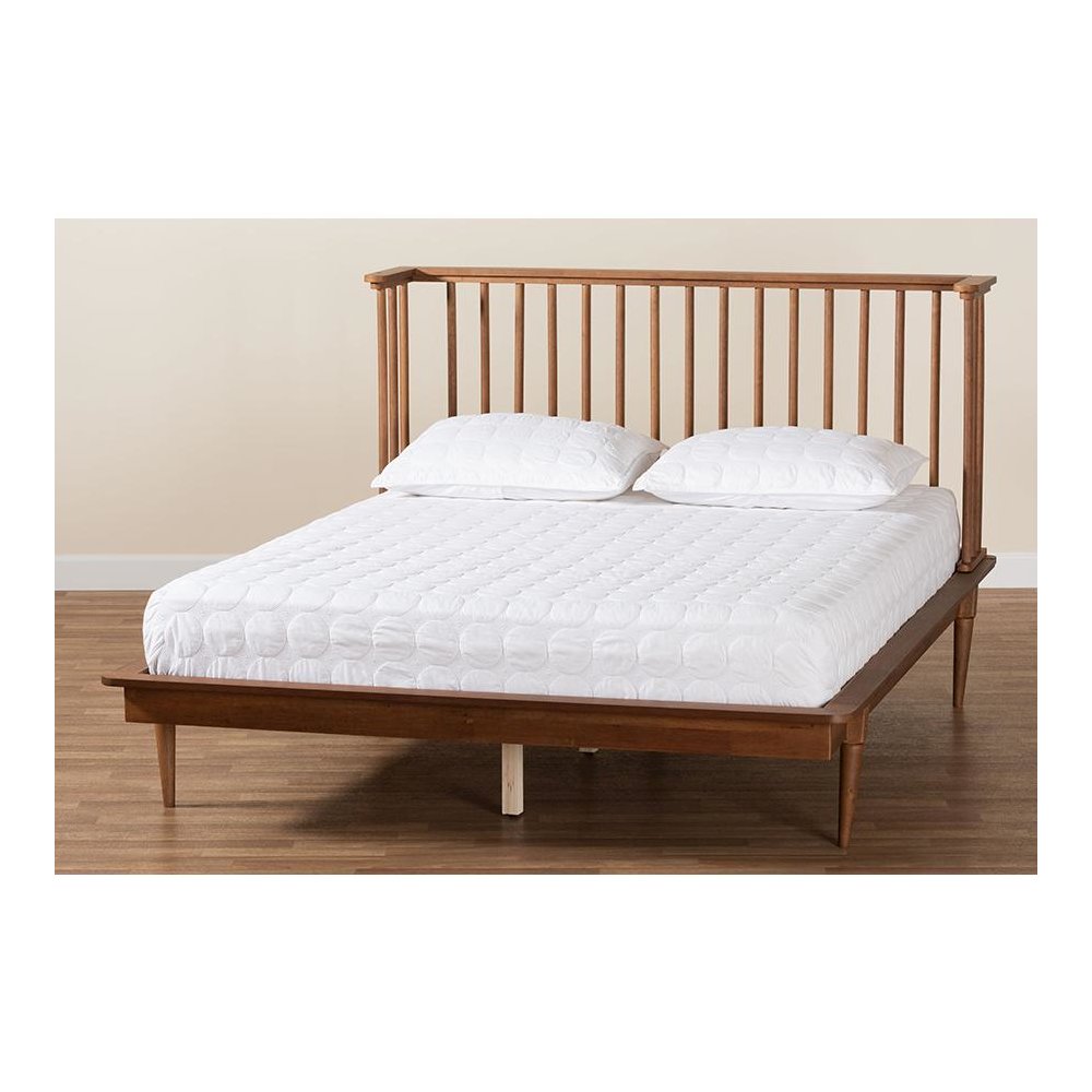 Flint Mid-Century Modern Ash Walnut Finished Wood Queen Size Platform Bed. Picture 8