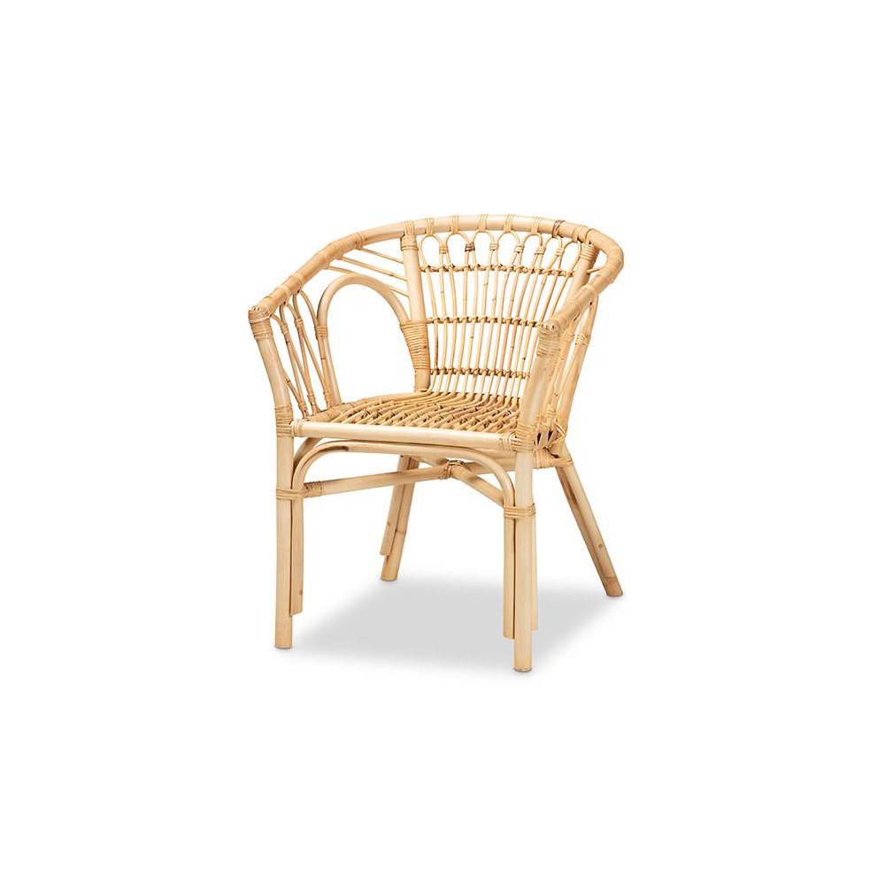 bali & pari Kaka Modern Bohemian Natural Brown Rattan Dining Chair. Picture 1