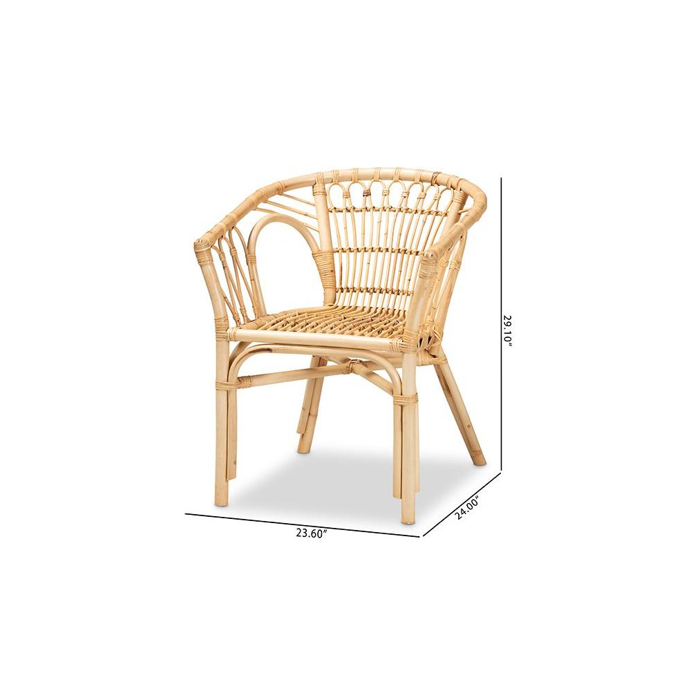 bali & pari Kaka Modern Bohemian Natural Brown Rattan Dining Chair. Picture 10