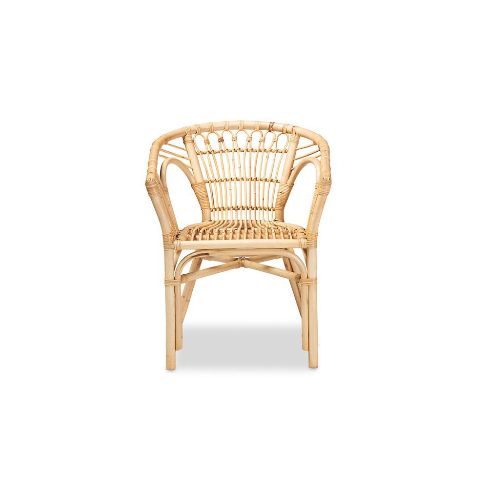 bali & pari Kaka Modern Bohemian Natural Brown Rattan Dining Chair. Picture 2