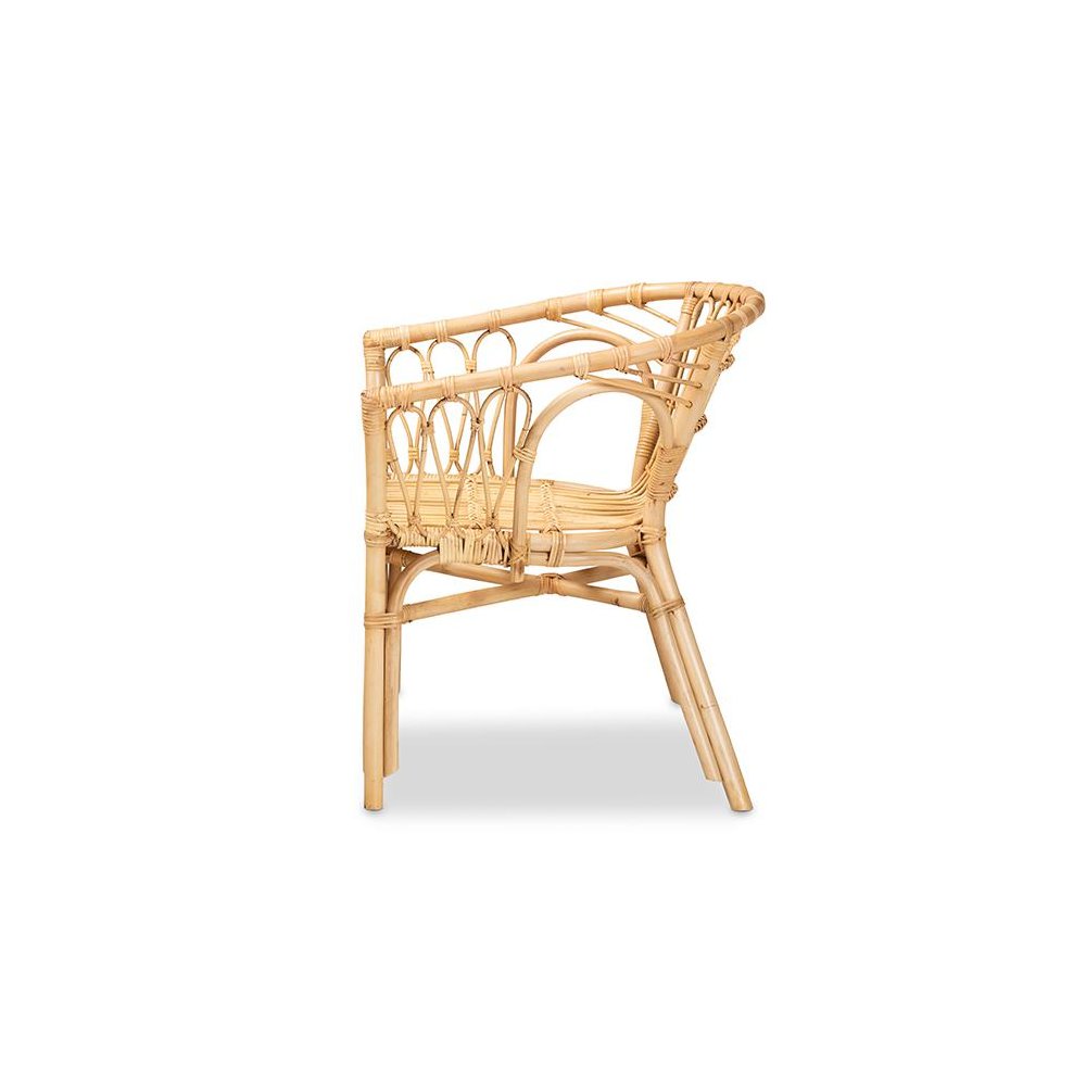 bali & pari Kaka Modern Bohemian Natural Brown Rattan Dining Chair. Picture 3
