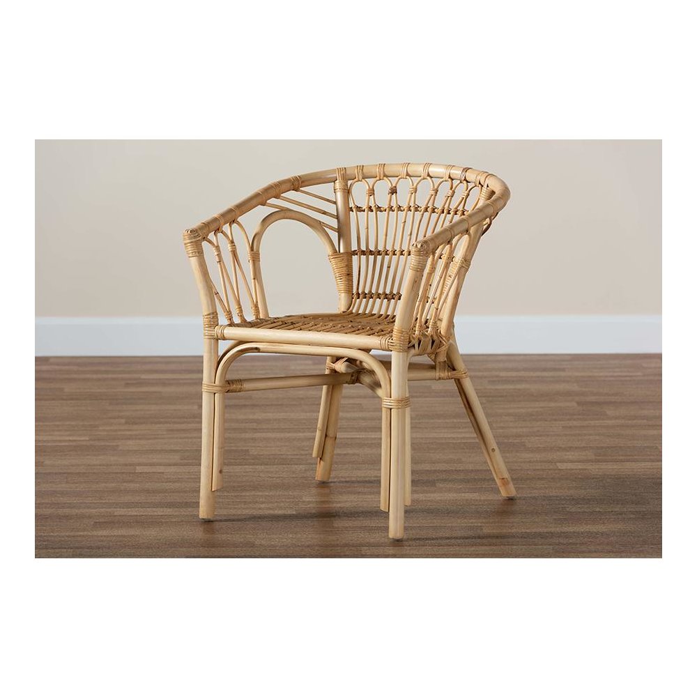 bali & pari Kaka Modern Bohemian Natural Brown Rattan Dining Chair. Picture 9