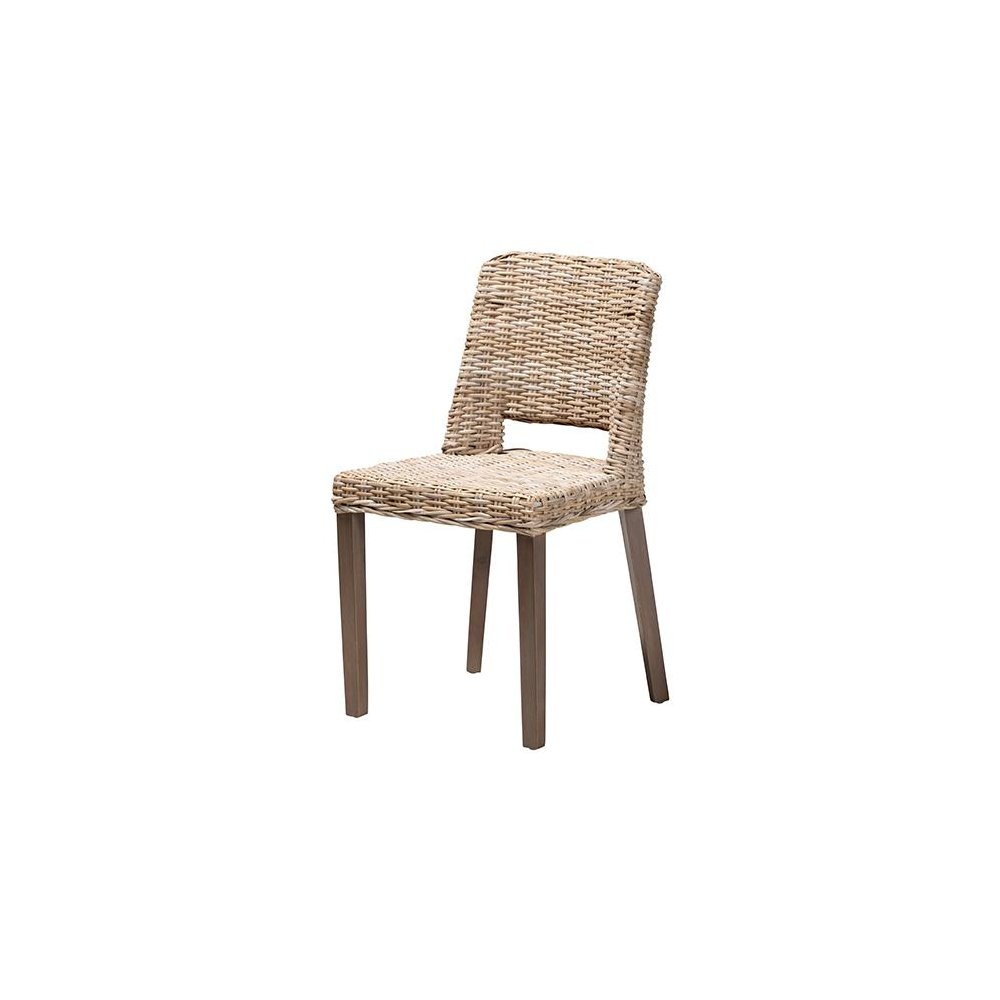 Bohemian Grey Rattan and Natural Brown Finished Wood Dining Chair. Picture 1