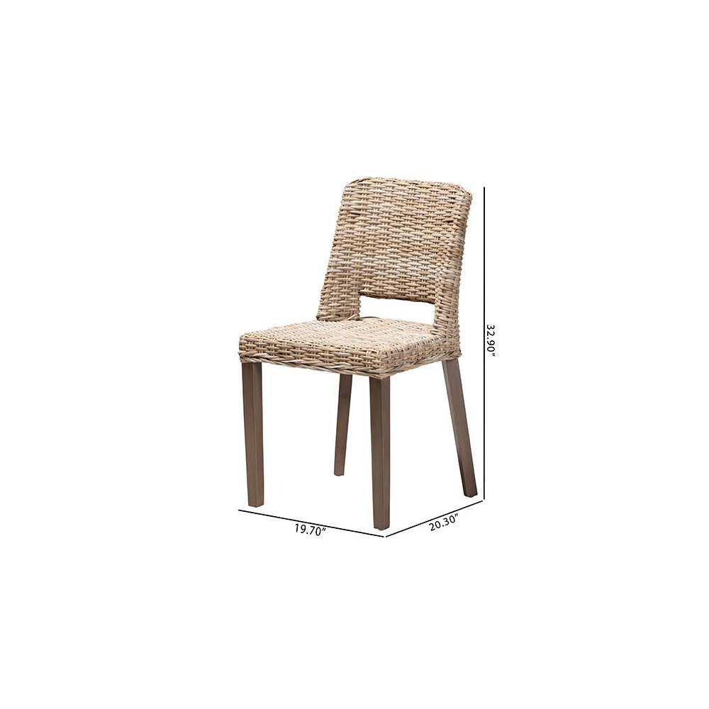 Bohemian Grey Rattan and Natural Brown Finished Wood Dining Chair. Picture 10