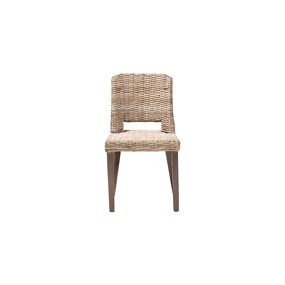 Bohemian Grey Rattan and Natural Brown Finished Wood Dining Chair. Picture 2