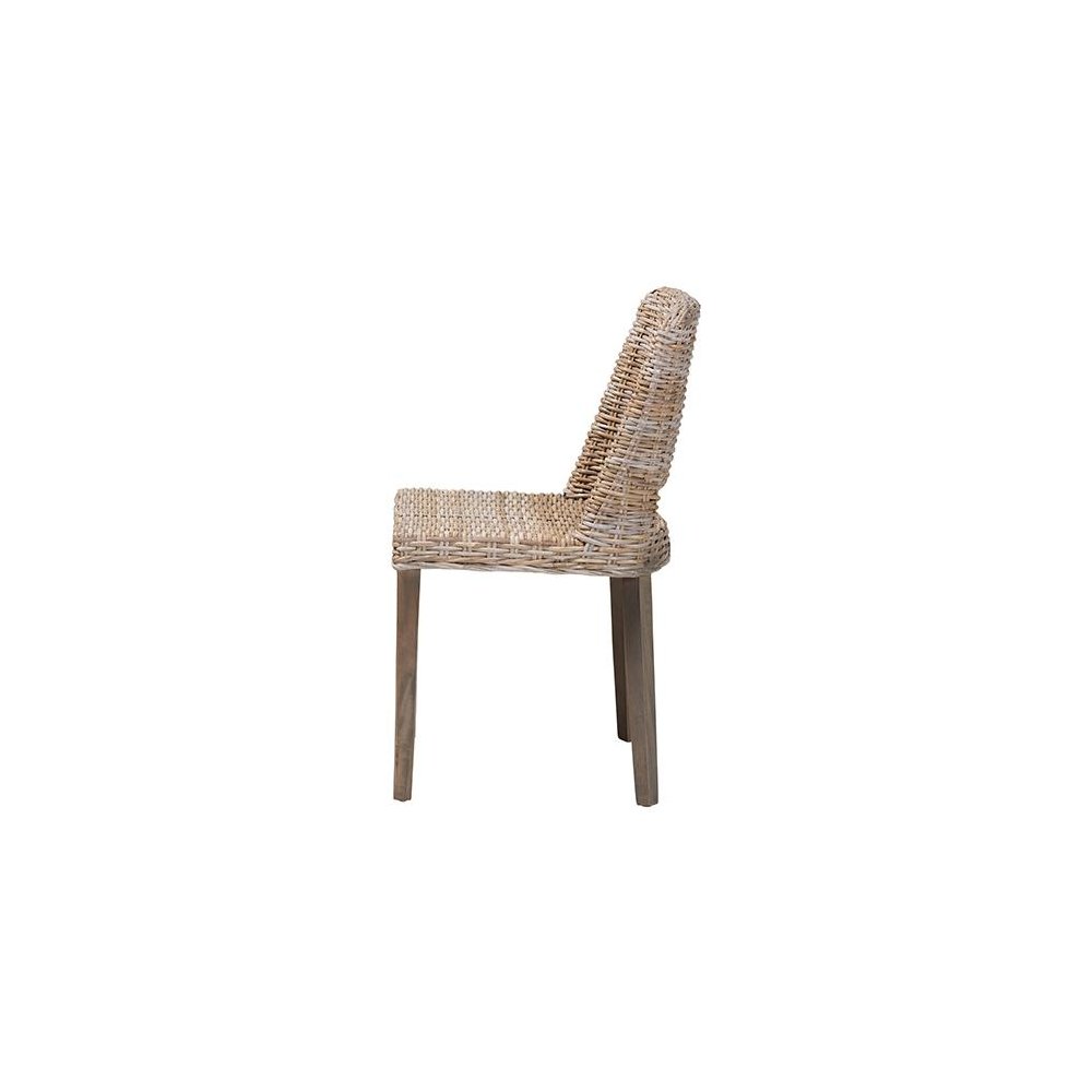 Bohemian Grey Rattan and Natural Brown Finished Wood Dining Chair. Picture 3