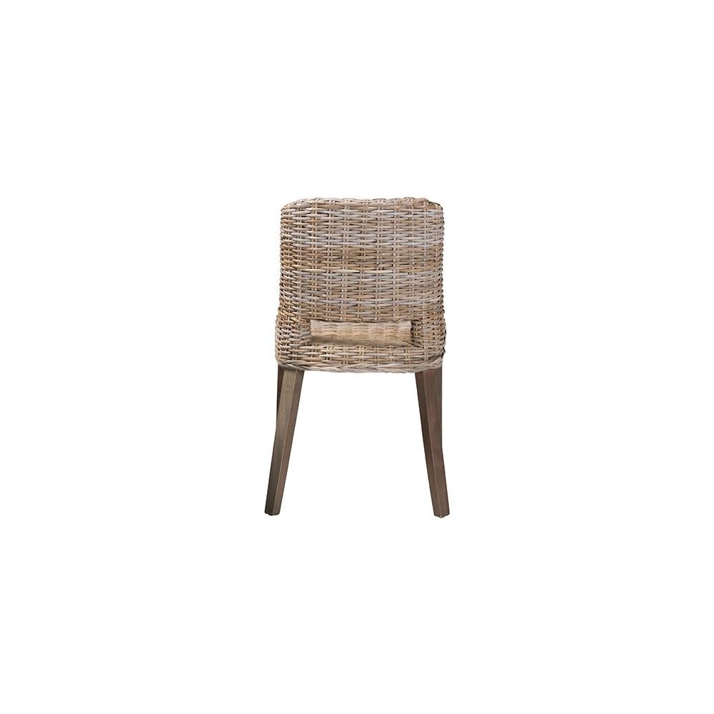 Bohemian Grey Rattan and Natural Brown Finished Wood Dining Chair. Picture 4