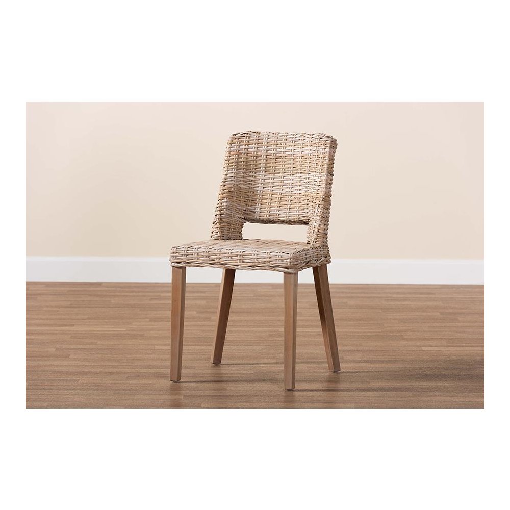 Bohemian Grey Rattan and Natural Brown Finished Wood Dining Chair. Picture 9
