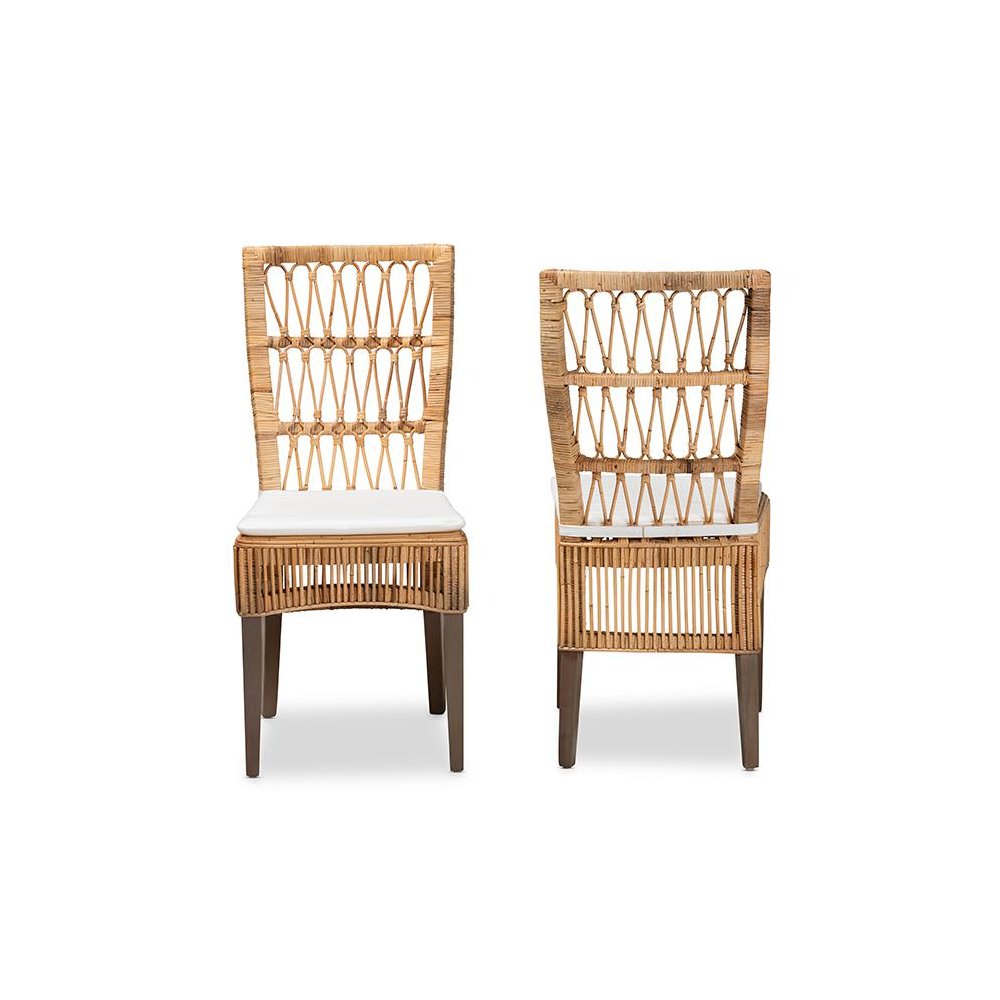 Bohemian Natural Brown Rattan 2-Piece Dining Chair Set. Picture 2