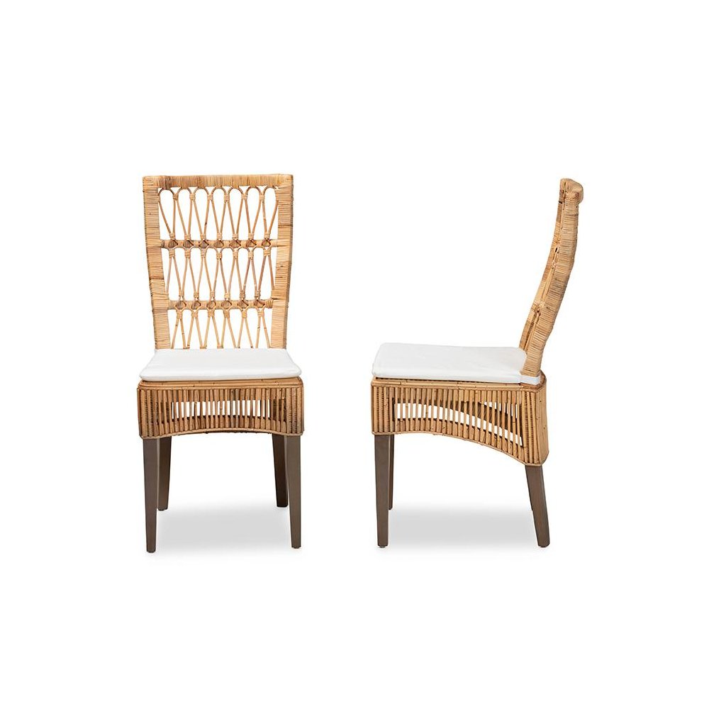 Bohemian Natural Brown Rattan 2-Piece Dining Chair Set. Picture 3