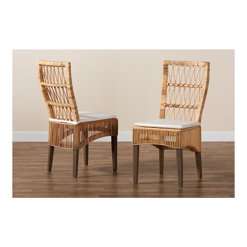 Bohemian Natural Brown Rattan 2-Piece Dining Chair Set. Picture 8