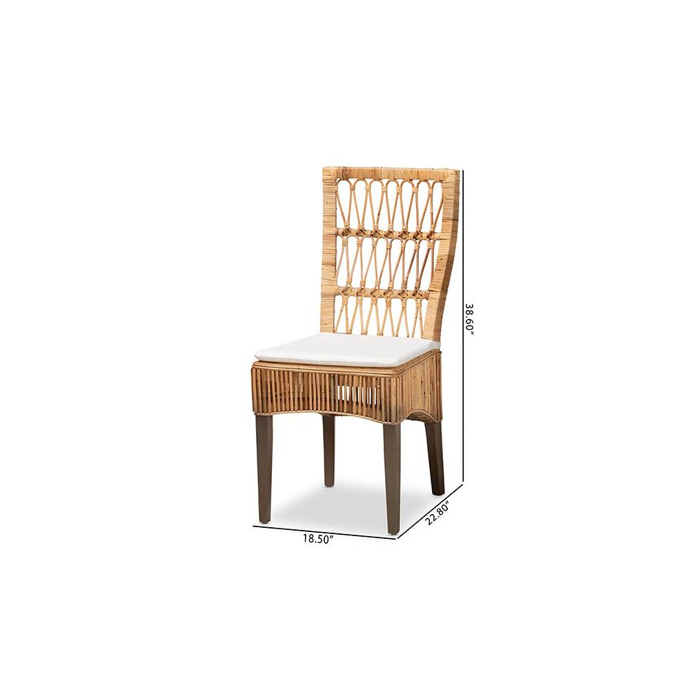 Bohemian Natural Brown Rattan 2-Piece Dining Chair Set. Picture 9