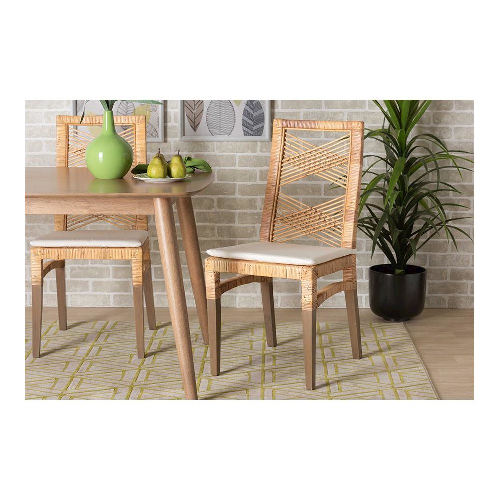 bali & pari Poltak Modern Bohemian Natural Brown Rattan Dining Chair. Picture 8