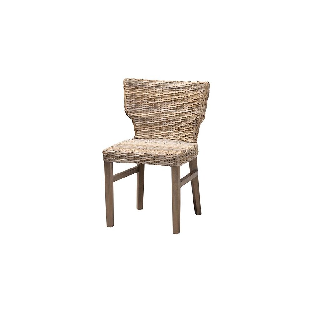 bali & pari Enver Modern Bohemian Grey Rattan and Brown Wood Dining Chair. Picture 1