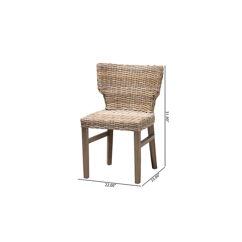 bali & pari Enver Modern Bohemian Grey Rattan and Brown Wood Dining Chair. Picture 10