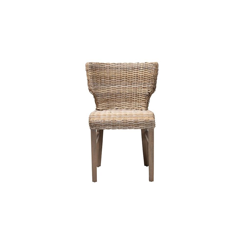 bali & pari Enver Modern Bohemian Grey Rattan and Brown Wood Dining Chair. Picture 2
