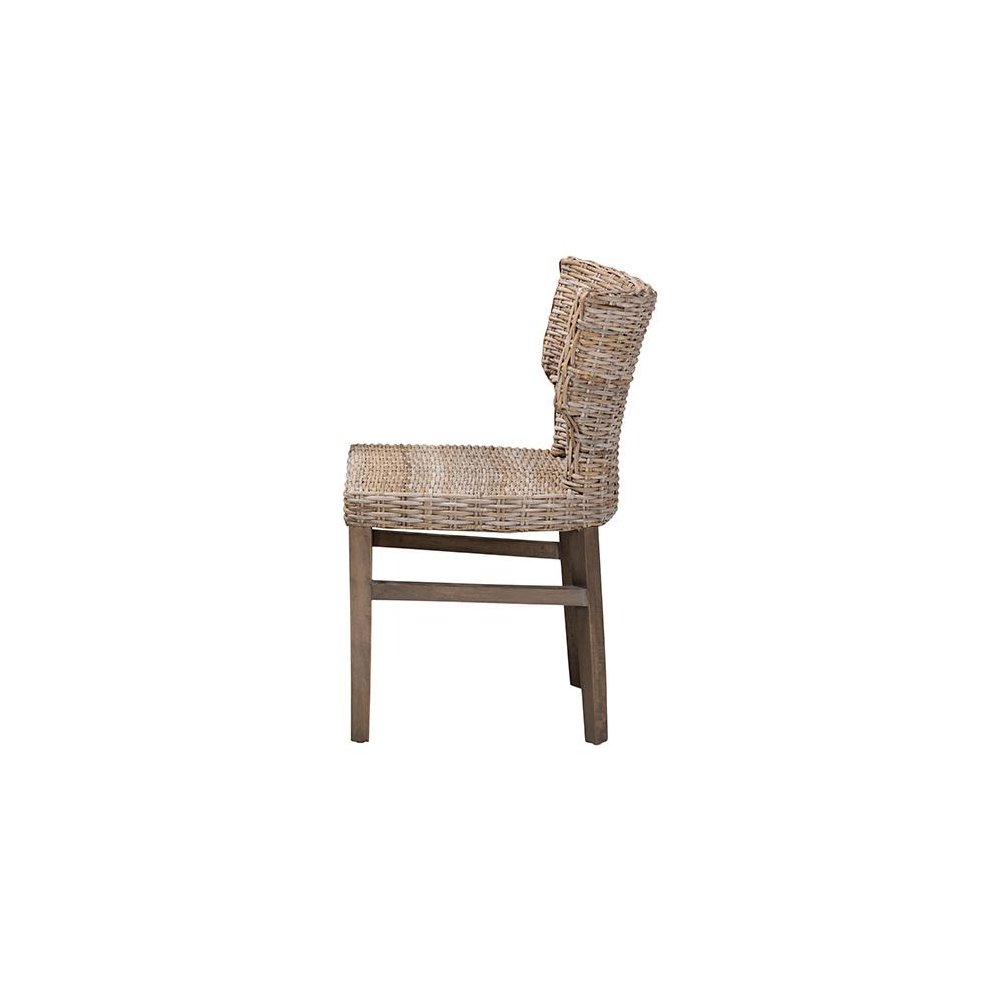 bali & pari Enver Modern Bohemian Grey Rattan and Brown Wood Dining Chair. Picture 3
