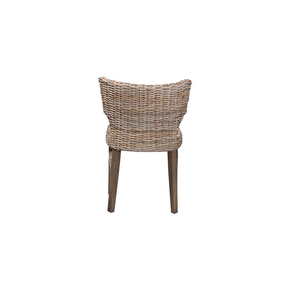 bali & pari Enver Modern Bohemian Grey Rattan and Brown Wood Dining Chair. Picture 4