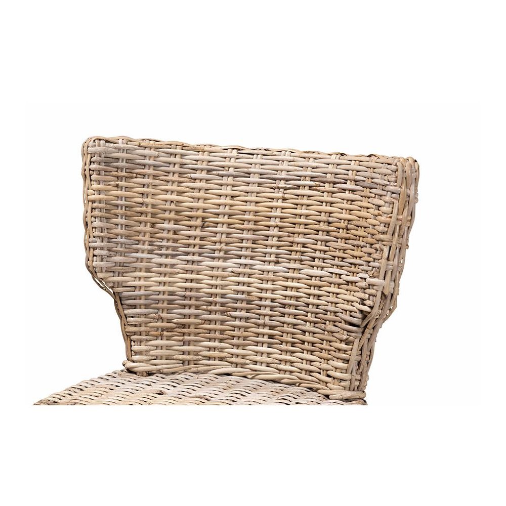 bali & pari Enver Modern Bohemian Grey Rattan and Brown Wood Dining Chair. Picture 5