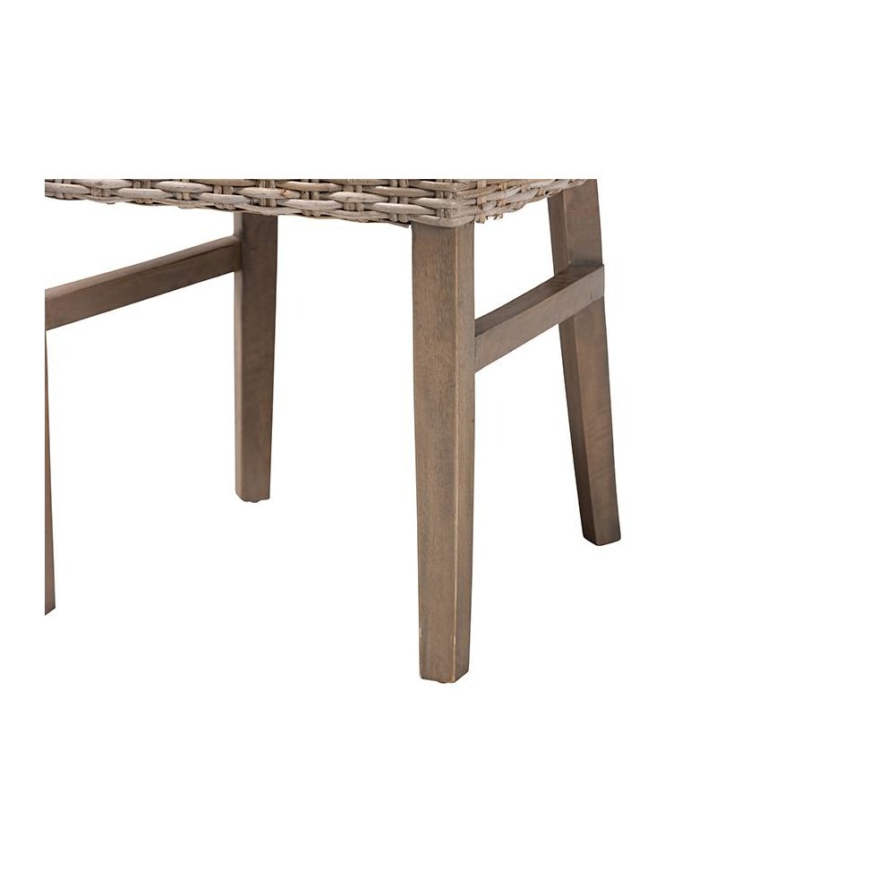 bali & pari Enver Modern Bohemian Grey Rattan and Brown Wood Dining Chair. Picture 6
