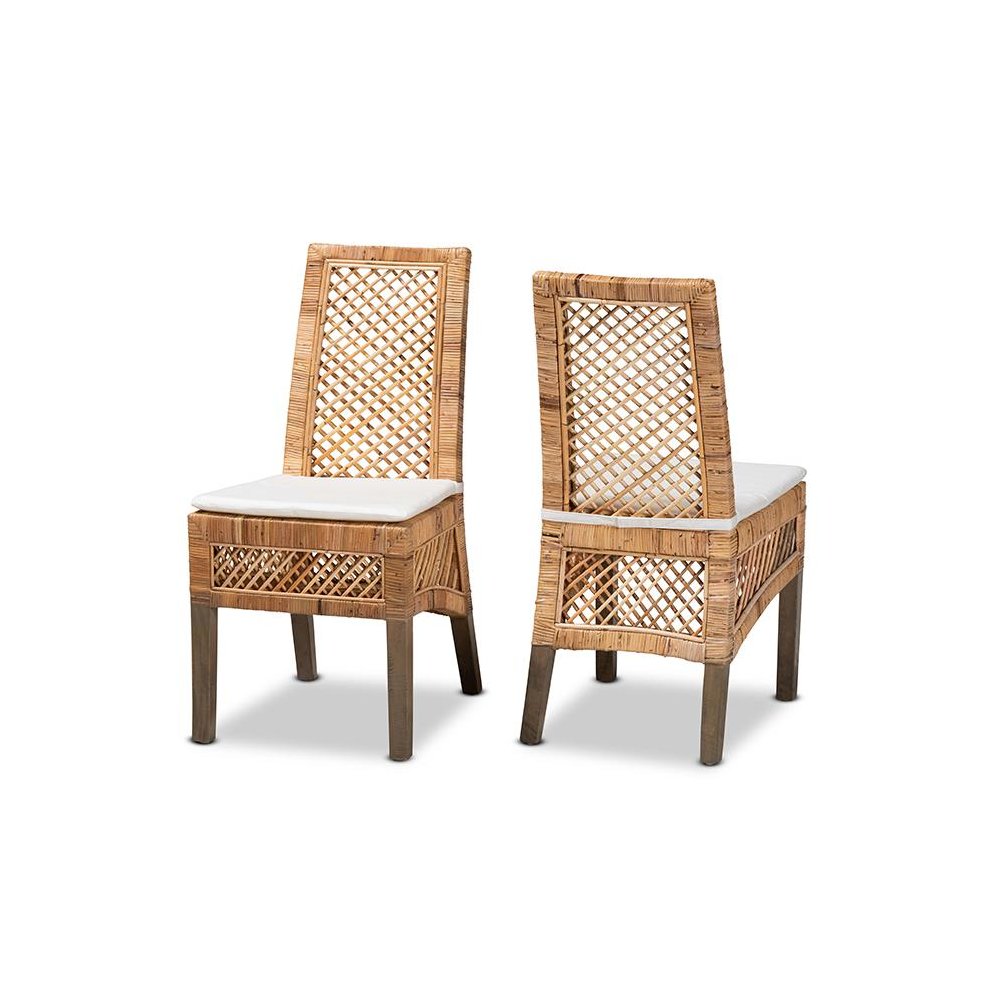bali & pari Argos Modern Bohemian  Natural Brown Rattan 2-Piece Dining Chair Set. Picture 1