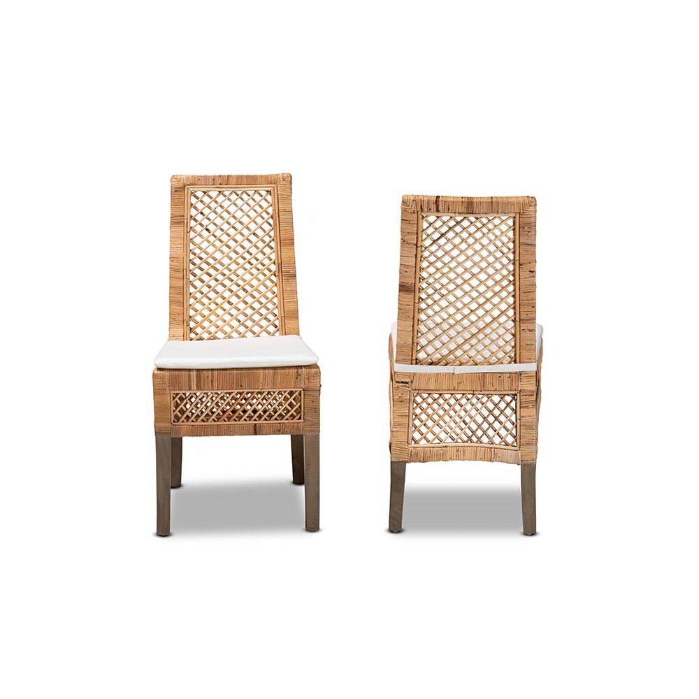 bali & pari Argos Modern Bohemian  Natural Brown Rattan 2-Piece Dining Chair Set. Picture 2