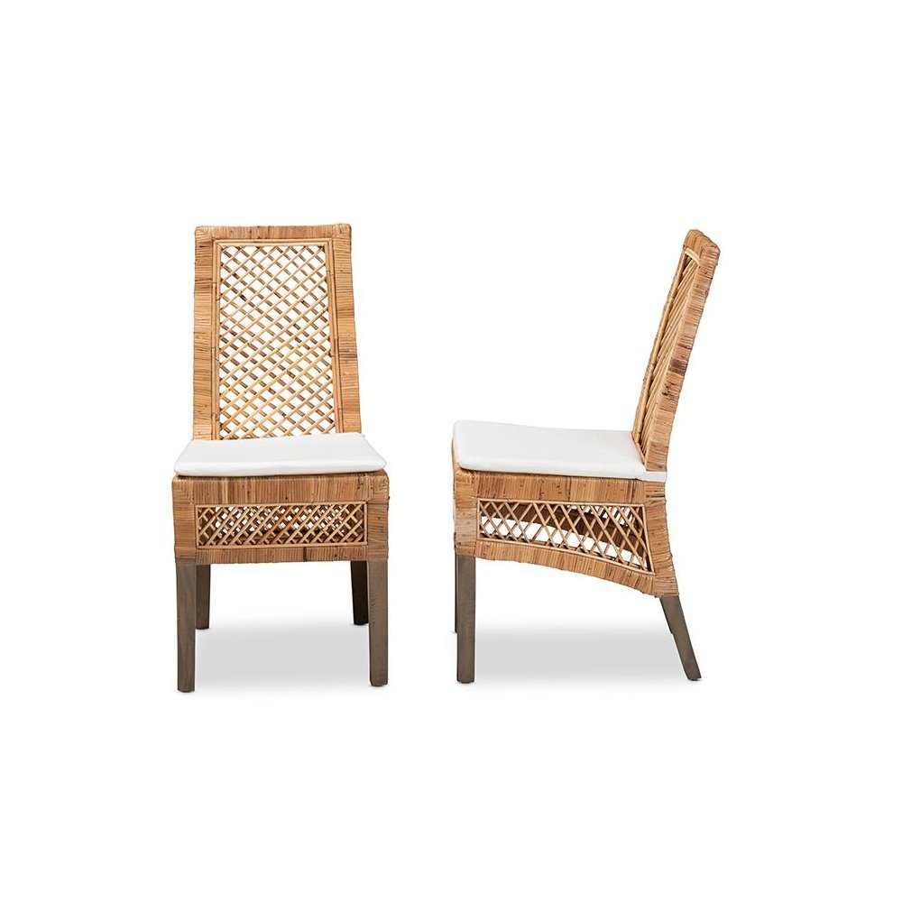 bali & pari Argos Modern Bohemian  Natural Brown Rattan 2-Piece Dining Chair Set. Picture 3