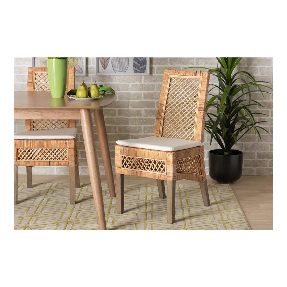 bali & pari Argos Modern Bohemian  Natural Brown Rattan 2-Piece Dining Chair Set. Picture 7