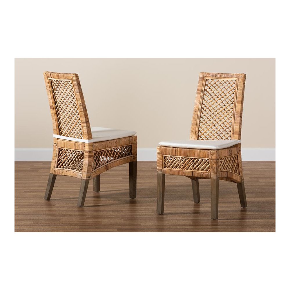 bali & pari Argos Modern Bohemian  Natural Brown Rattan 2-Piece Dining Chair Set. Picture 8