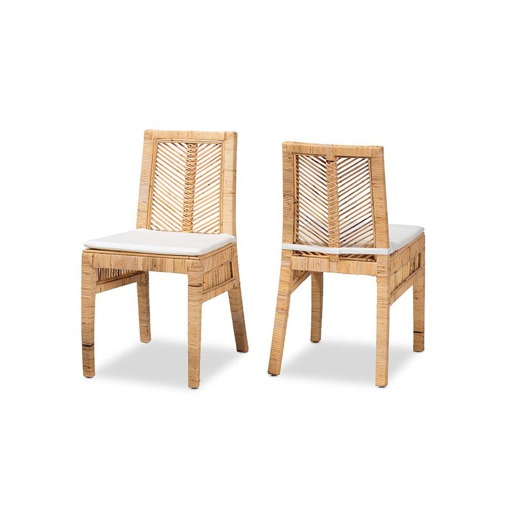 bali & pari Suci Modern Bohemian Natural Brown Rattan 2-Piece Dining Chair Set. Picture 1