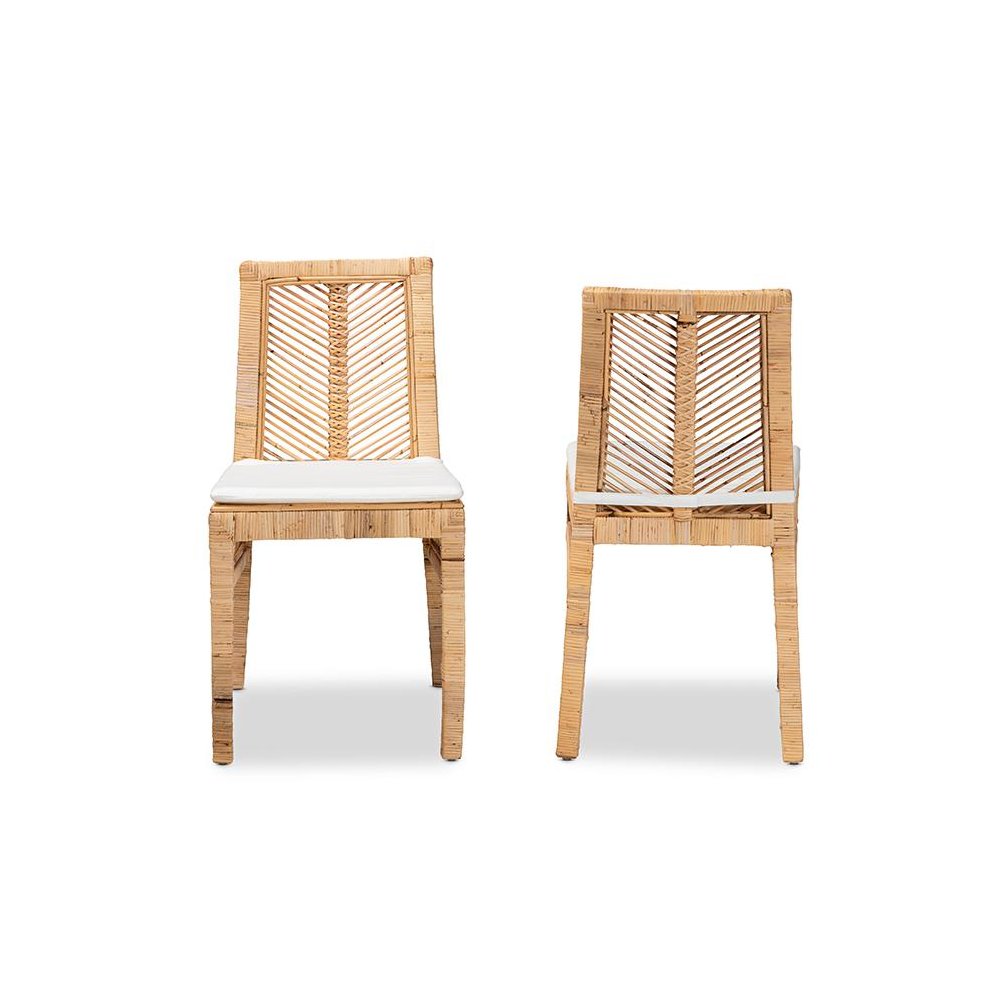 bali & pari Suci Modern Bohemian Natural Brown Rattan 2-Piece Dining Chair Set. Picture 2