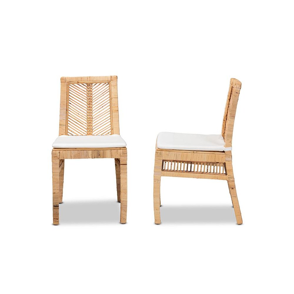 bali & pari Suci Modern Bohemian Natural Brown Rattan 2-Piece Dining Chair Set. Picture 3