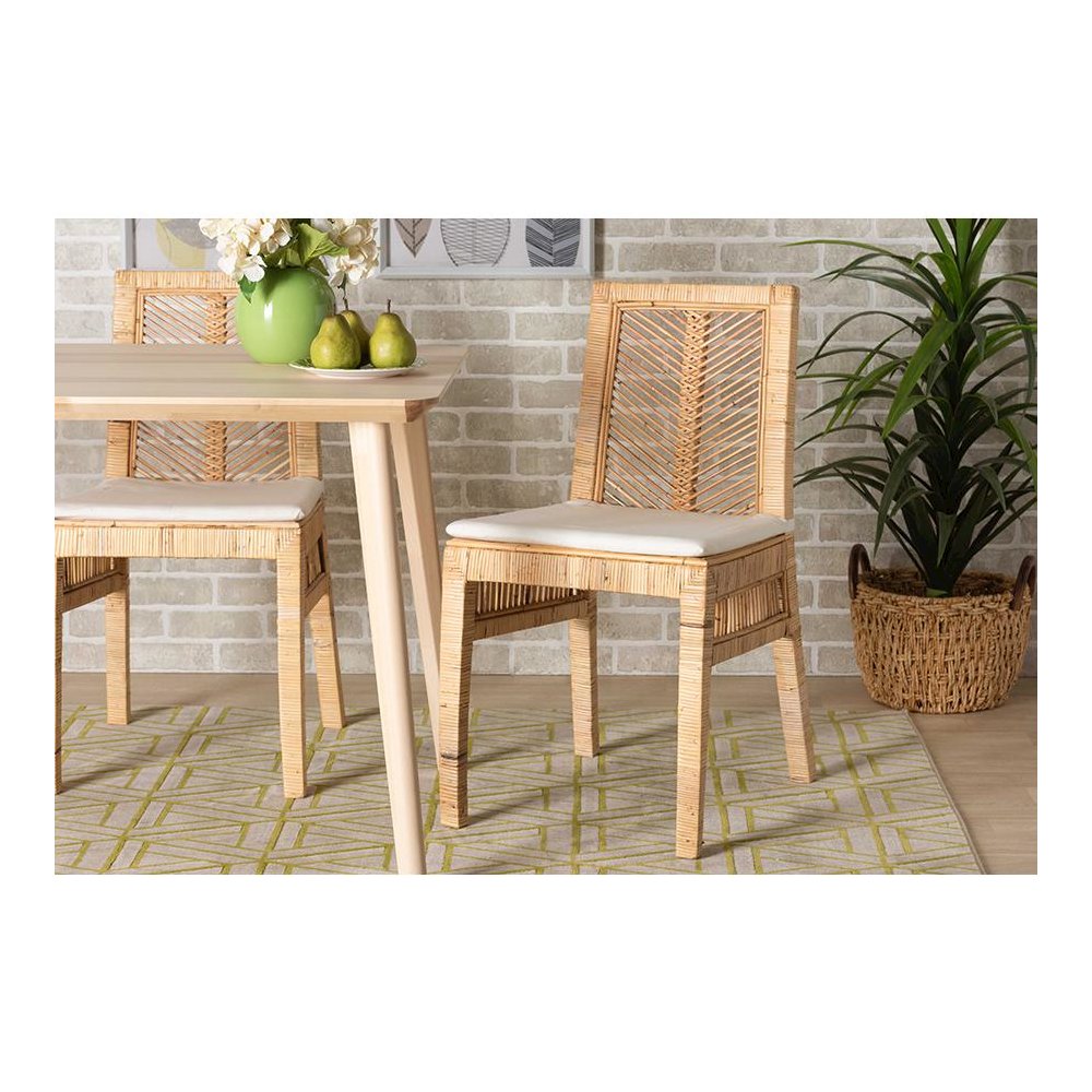 bali & pari Suci Modern Bohemian Natural Brown Rattan 2-Piece Dining Chair Set. Picture 7
