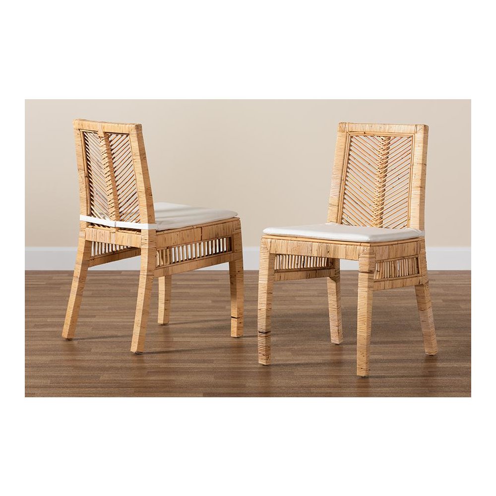 bali & pari Suci Modern Bohemian Natural Brown Rattan 2-Piece Dining Chair Set. Picture 8