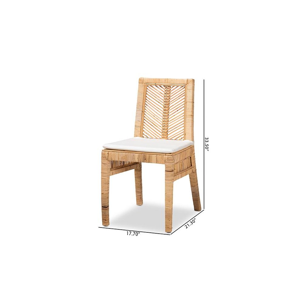 bali & pari Suci Modern Bohemian Natural Brown Rattan 2-Piece Dining Chair Set. Picture 9