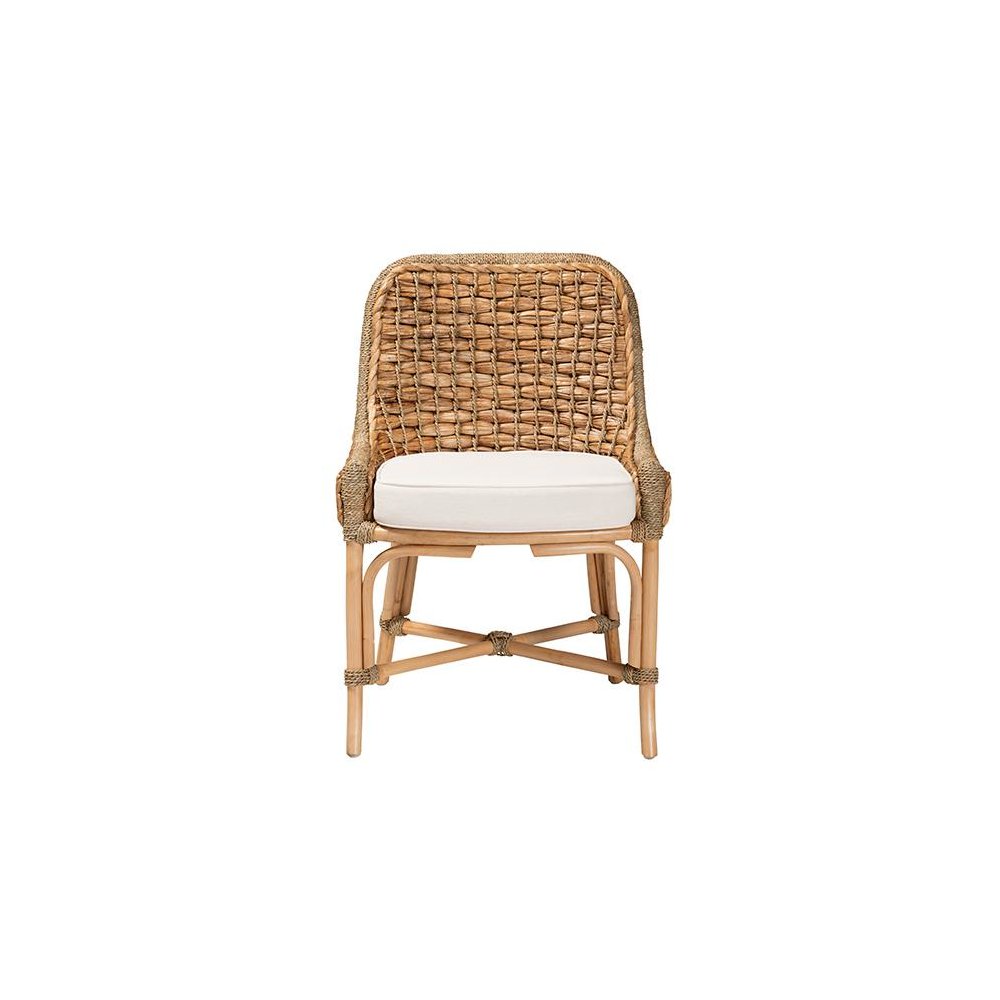Bohemian Natural Brown Woven Rattan Dining Side Chair With Cushion. Picture 2