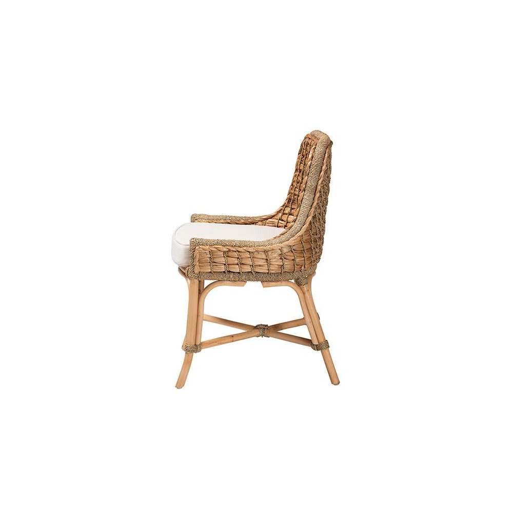 Bohemian Natural Brown Woven Rattan Dining Side Chair With Cushion. Picture 3