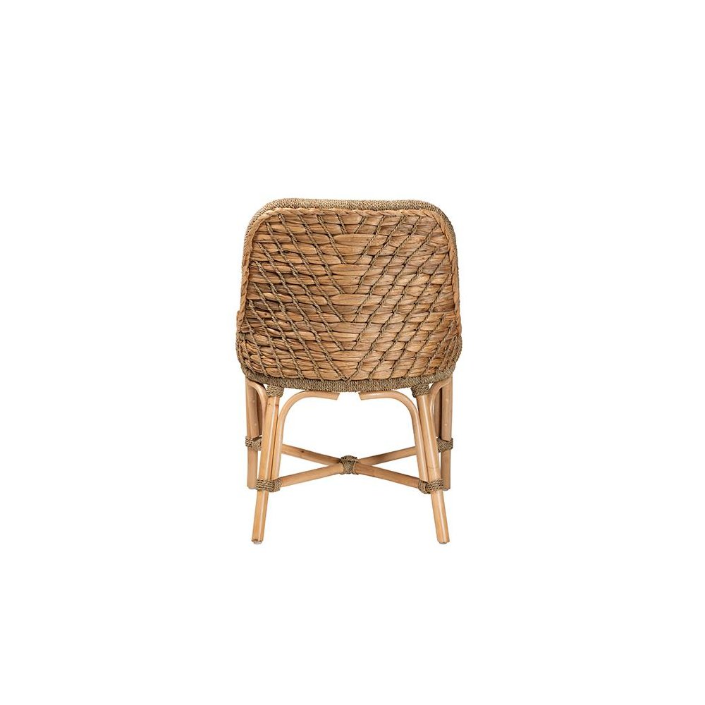 Bohemian Natural Brown Woven Rattan Dining Side Chair With Cushion. Picture 4