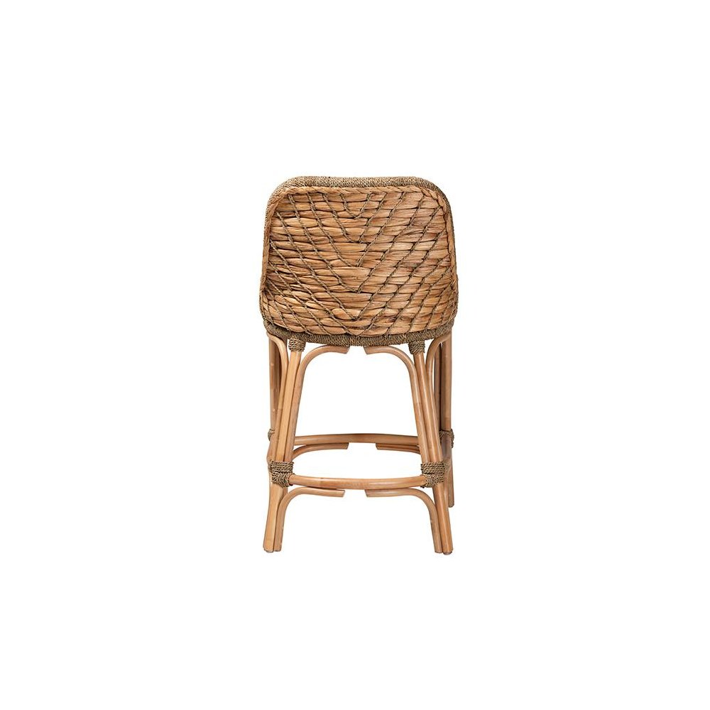 Bohemian Natural Brown Woven Rattan Counter Stool with Cushion. Picture 4